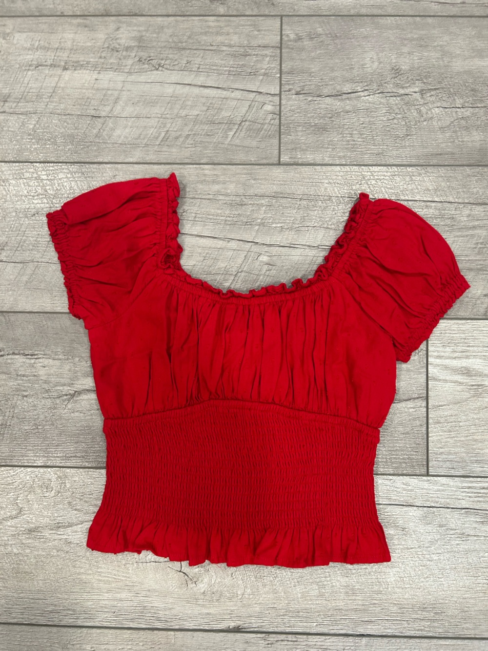 Hollister Red Smocked Puff Sleeve Women's Top